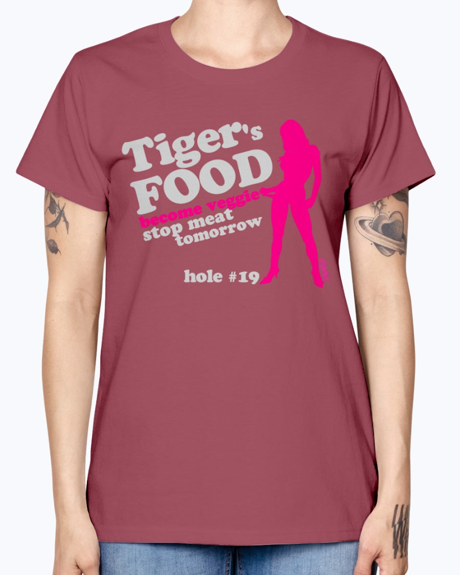 Gildan Ladies Missy T-Shirt 16 colors.  Black tiger 's food veggie grey by wam