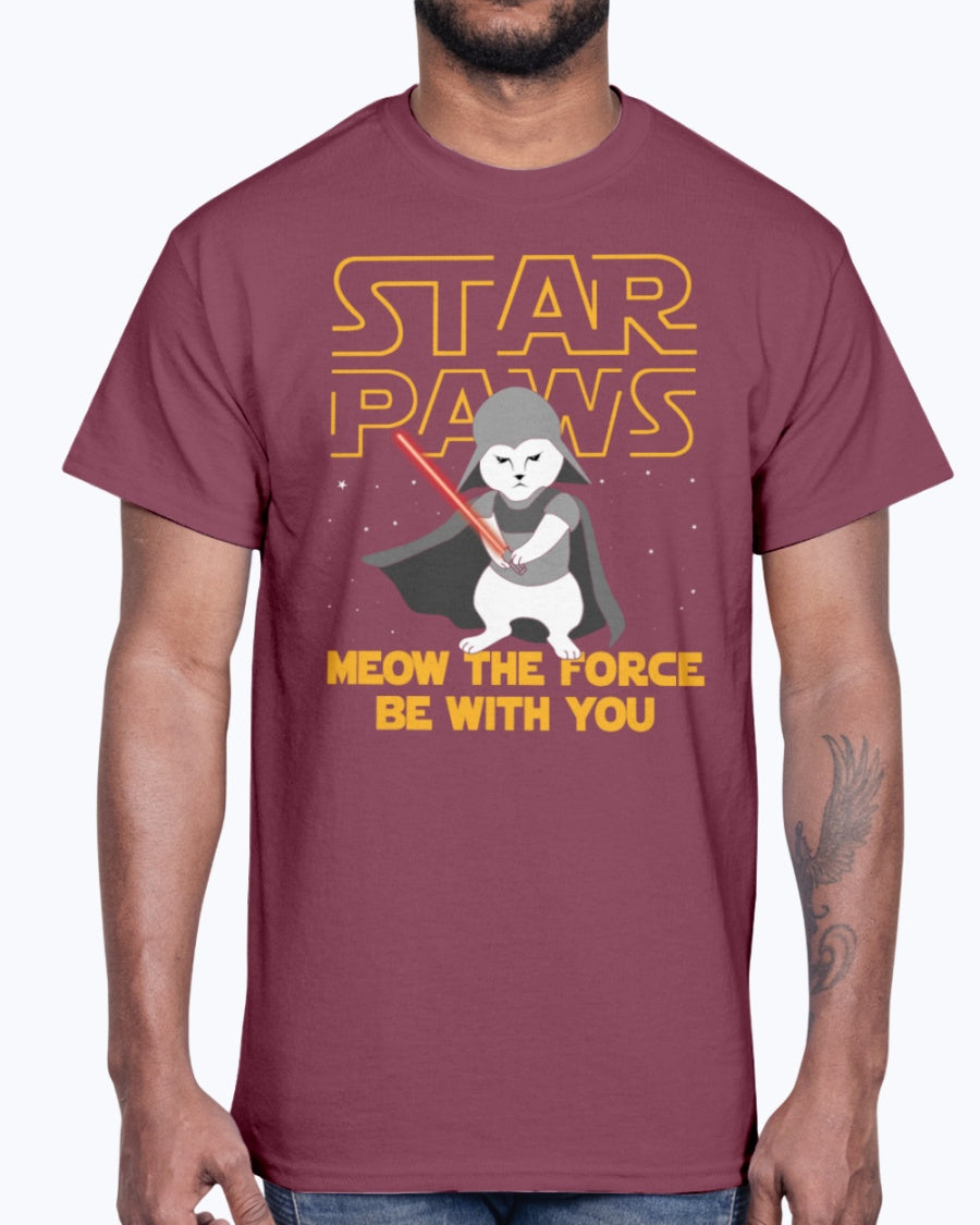 Men's Gildan Ultra Cotton T-Shirt  Star Paws Meow The Force Be With You