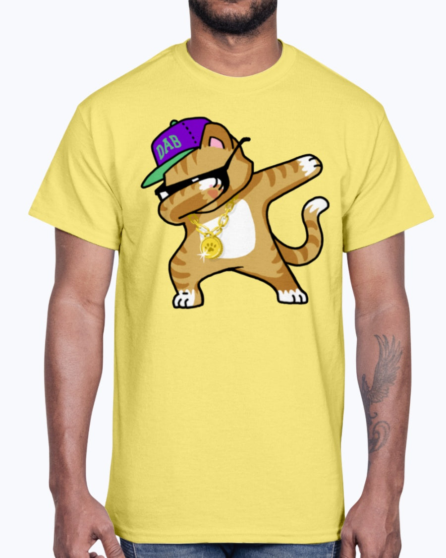 Men's Gildan Ultra Cotton T-Shirt Light coloros  Dabbing Cat Funny