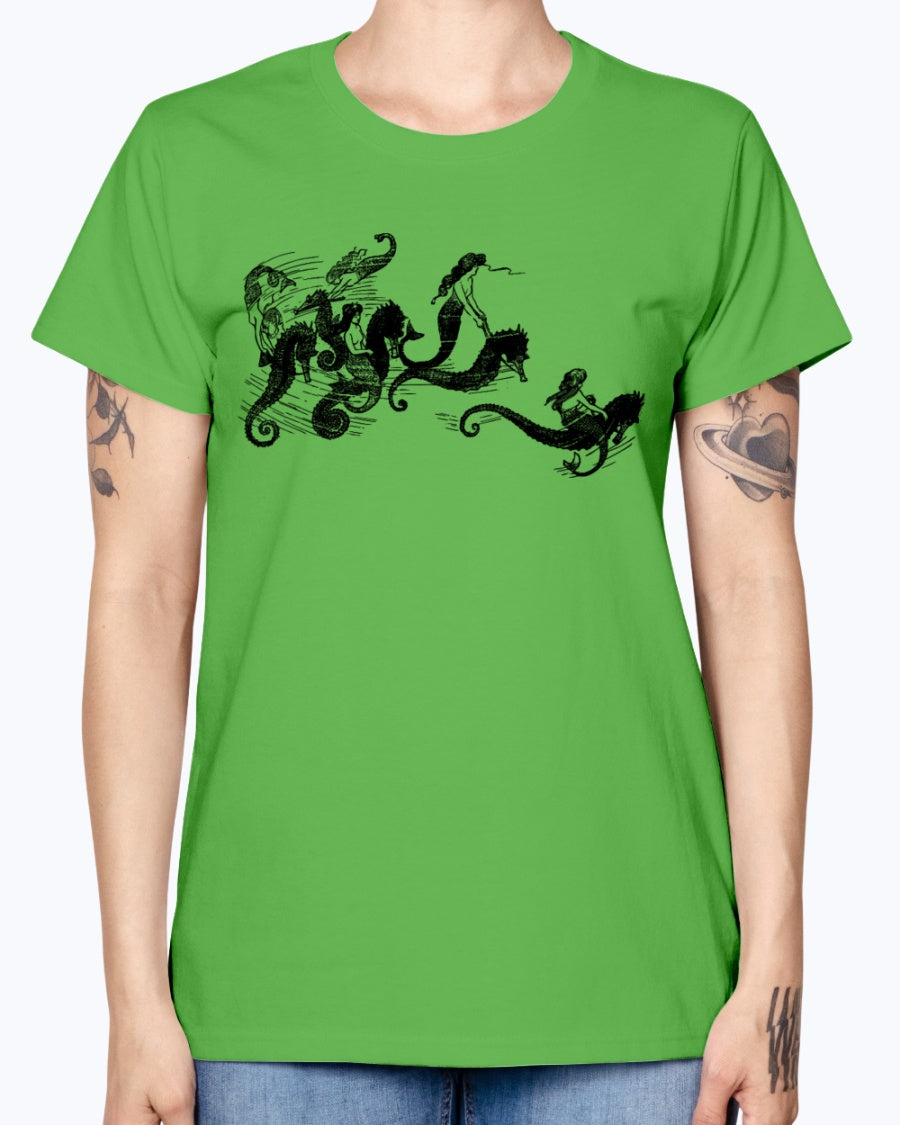 Gildan Ladies Missy T-Shirt   Mermaids and Seahorses