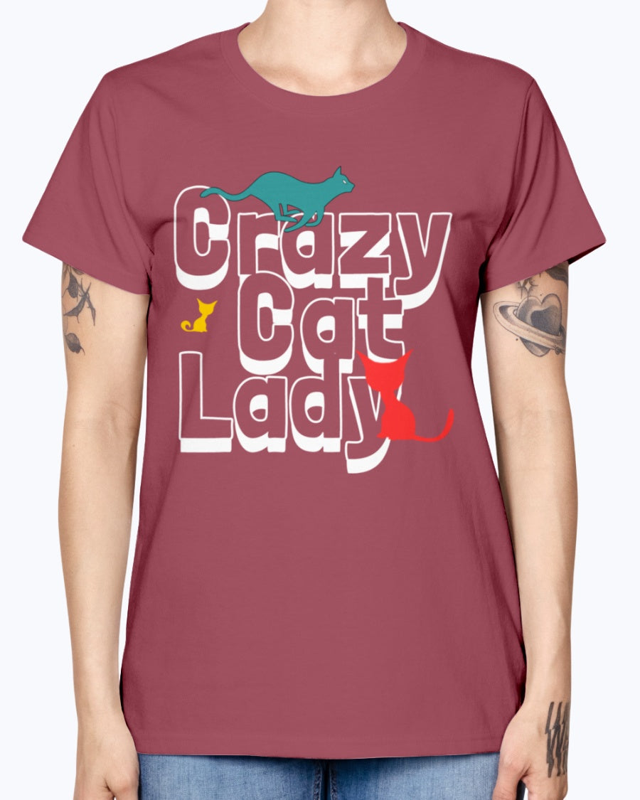Gildan Ladies Missy T-Shirt. Crazy cat lady