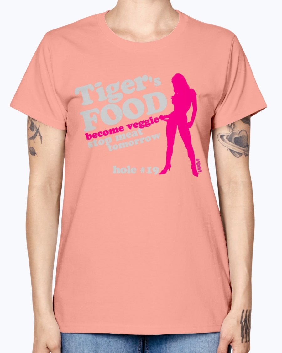 Gildan Ladies Missy T-Shirt 16 colors.  Black tiger 's food veggie grey by wam
