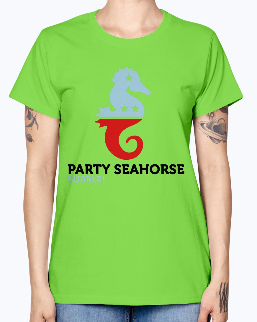 Gildan Ladies Missy T-Shirt  Party Animals Seahorse . Polo Shirts