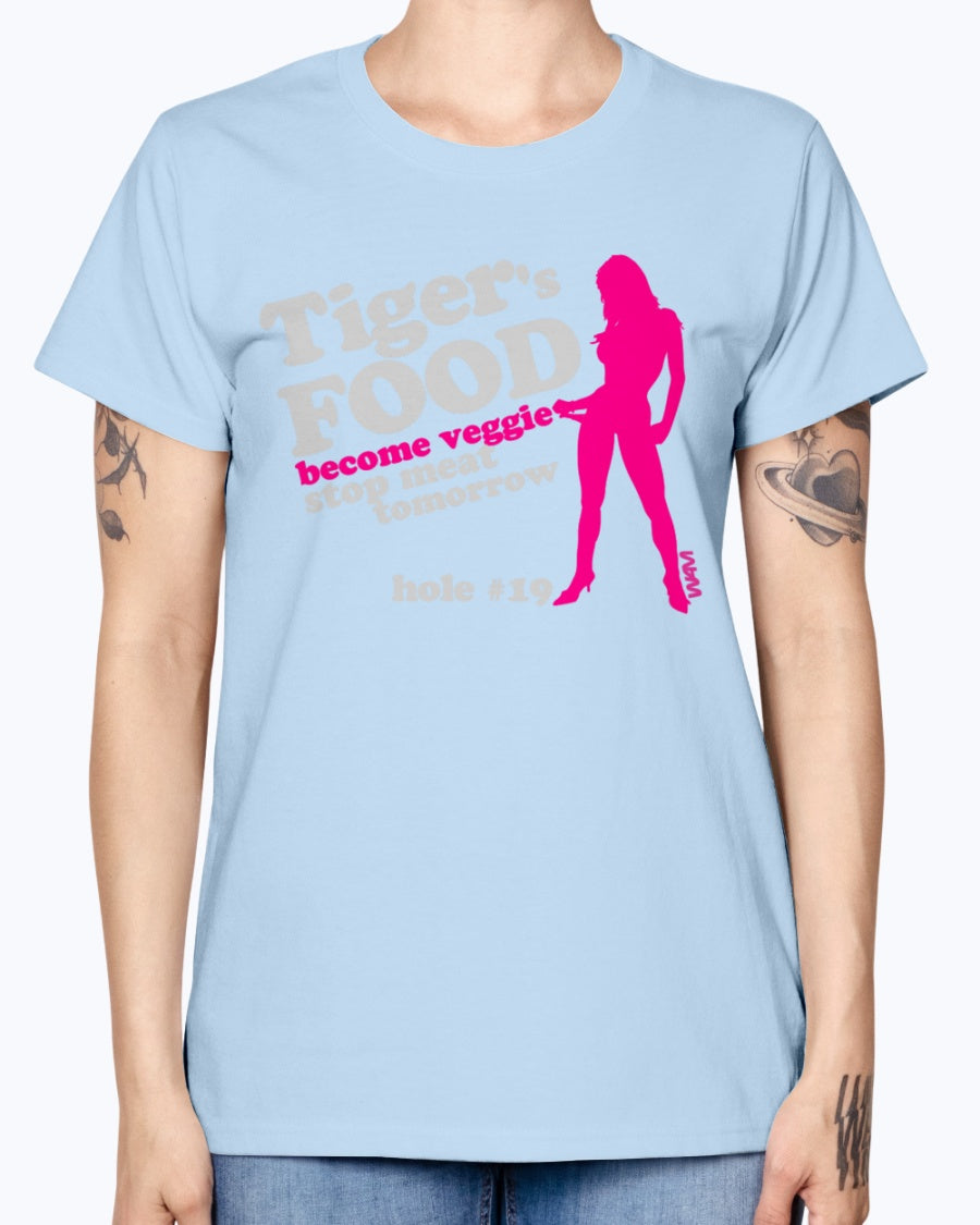 Gildan Ladies Missy T-Shirt 16 colors.  Black tiger 's food veggie grey by wam
