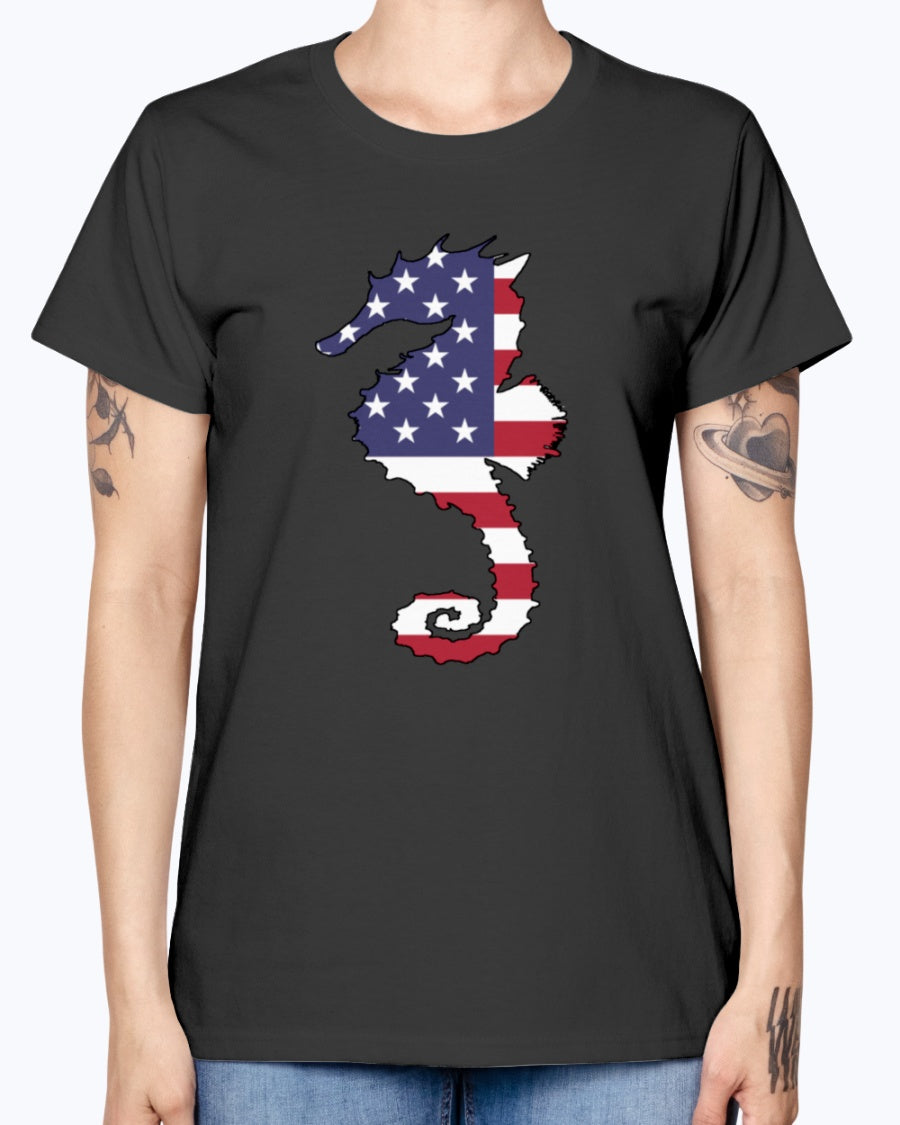 Gildan Ladies Missy T-Shirt. American Flag