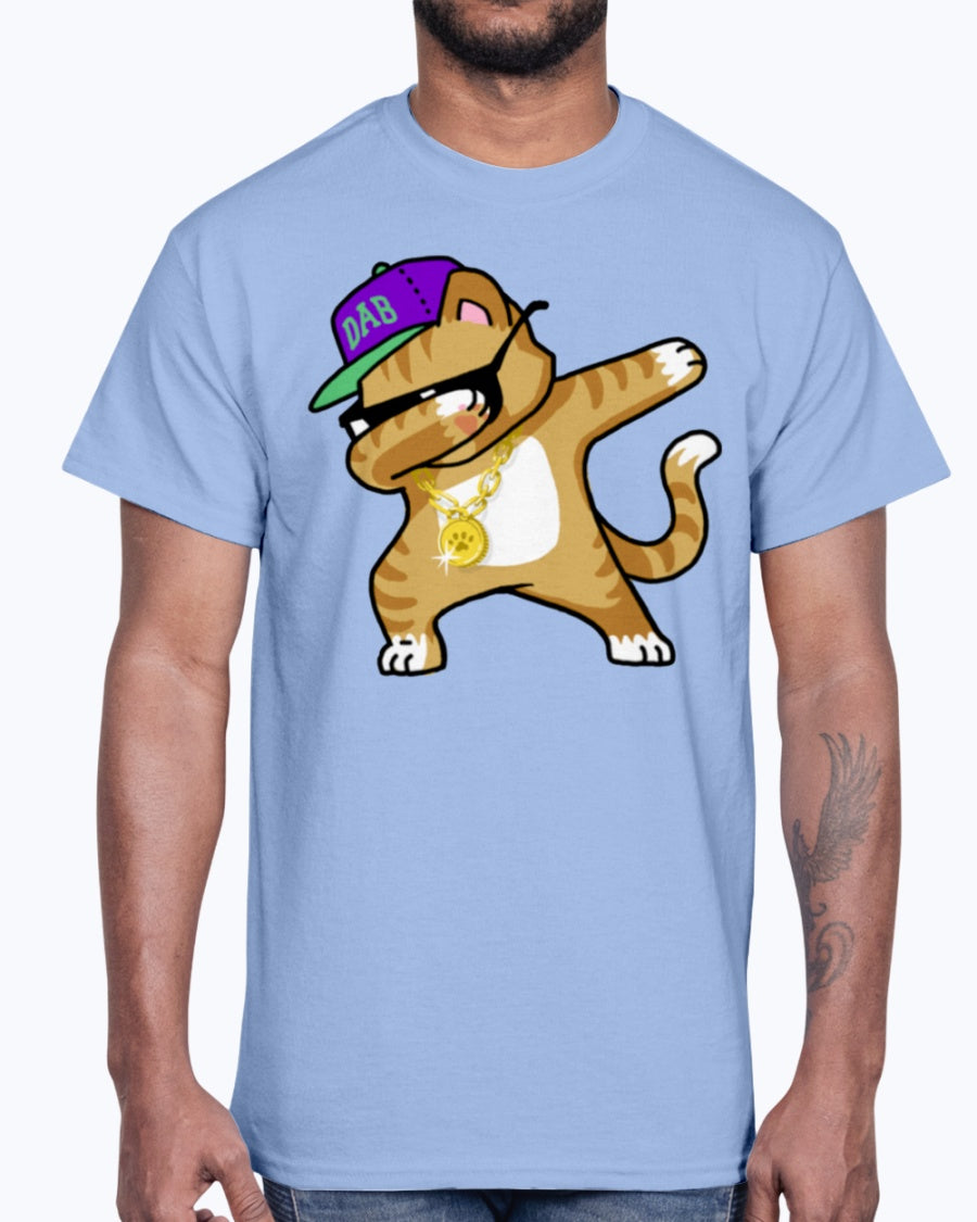 Men's Gildan Ultra Cotton T-Shirt Light coloros  Dabbing Cat Funny