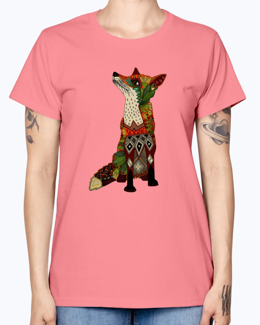 Gildan Ladies Missy T-Shirt 16 Light Colors   Floral Fox
