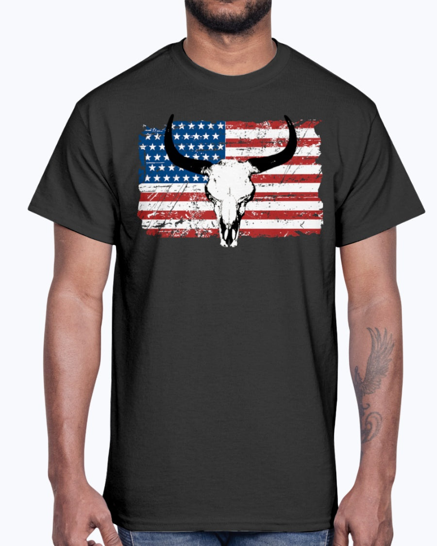 Men's Gildan Ultra Cotton T-Shirt 12 Dark colors   Buffalo USA Flag