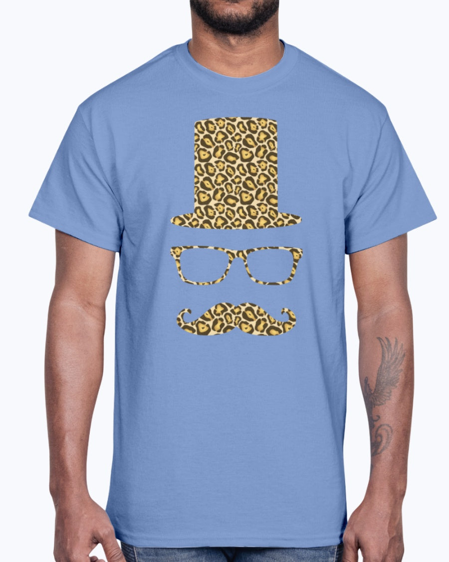 Men's Gildan Ultra Cotton T-Shirt 12 Dark colors.  Sir Gentleman Leopard Style