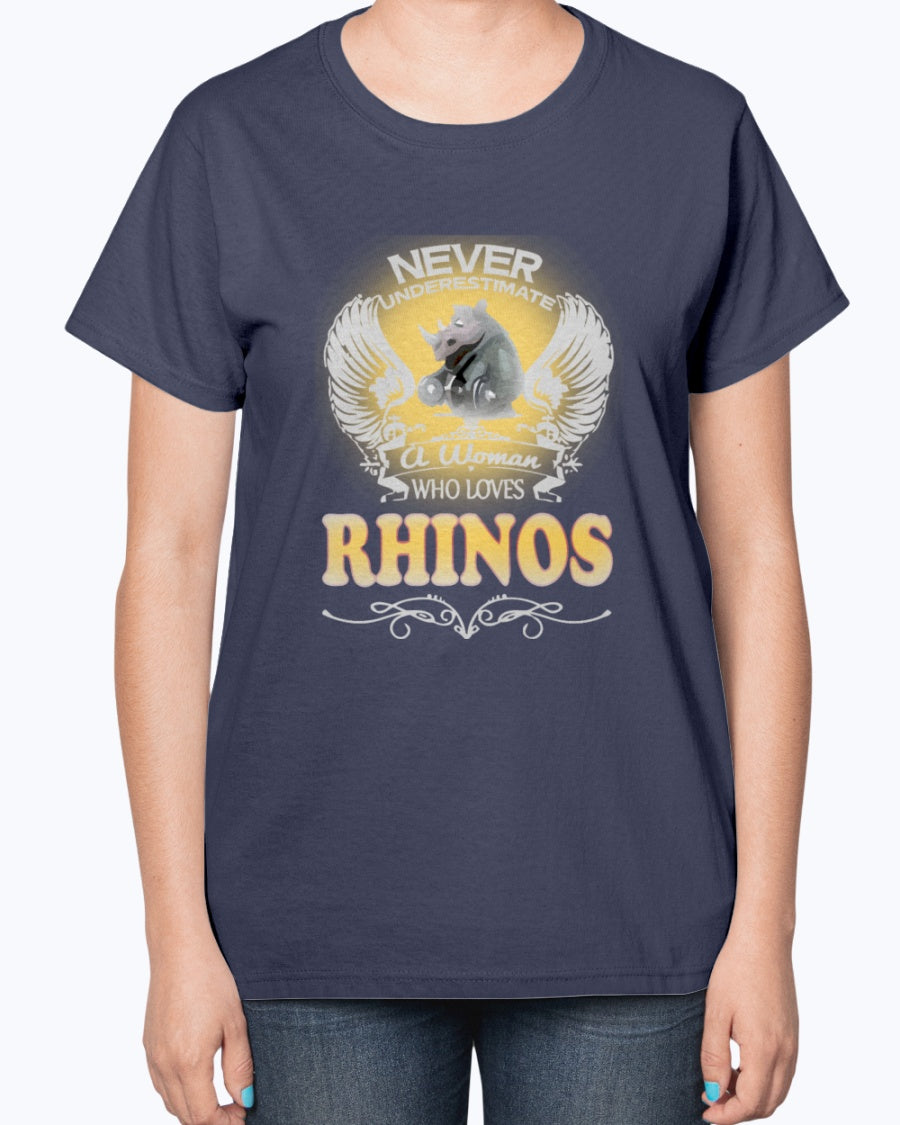 Gildan 2000L Ultra Cotton Ladies T-Shirt 13 colors Dark.  A Woman Who Love Rhinos
