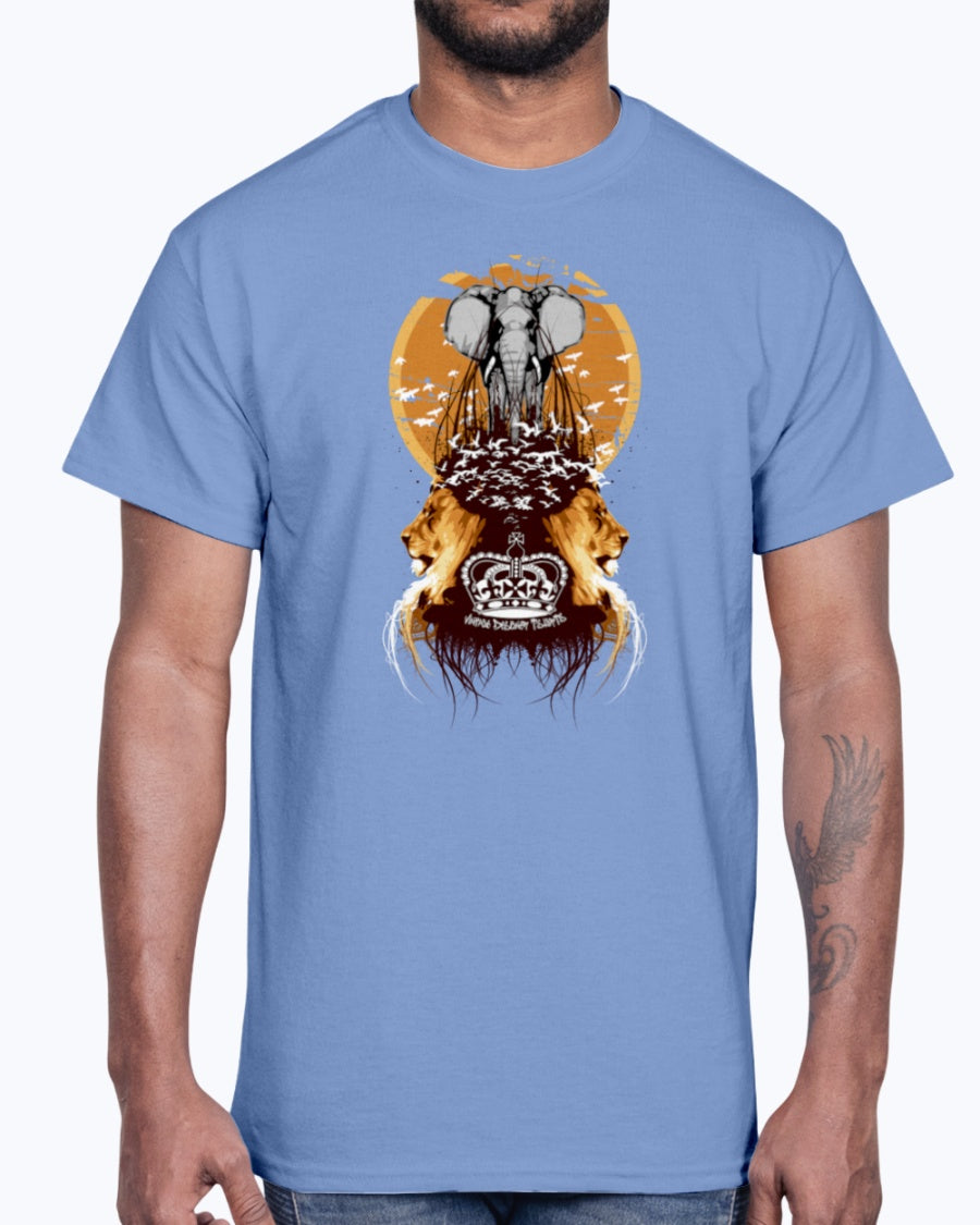 Men's Gildan Ultra Cotton T-Shirt Light coloros. White Elephant, Lions, and Birds Vintage Designer