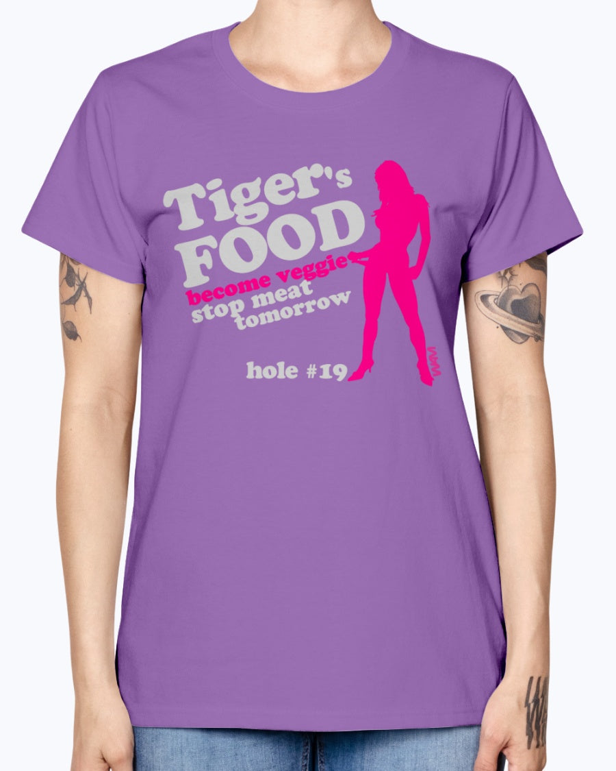 Gildan Ladies Missy T-Shirt 16 colors.  Black tiger 's food veggie grey by wam