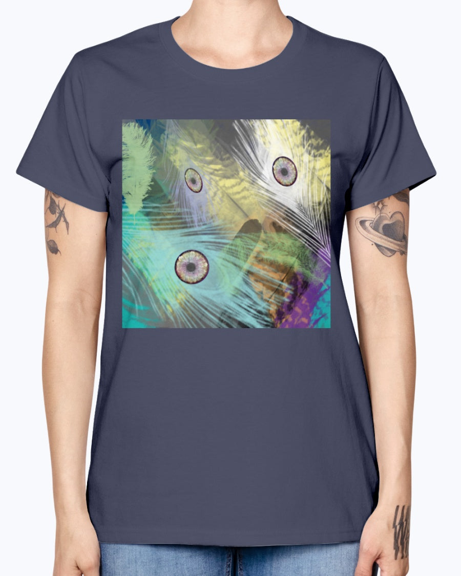 Gildan Ladies Missy T-Shirt 16 colors    Peacock feathers