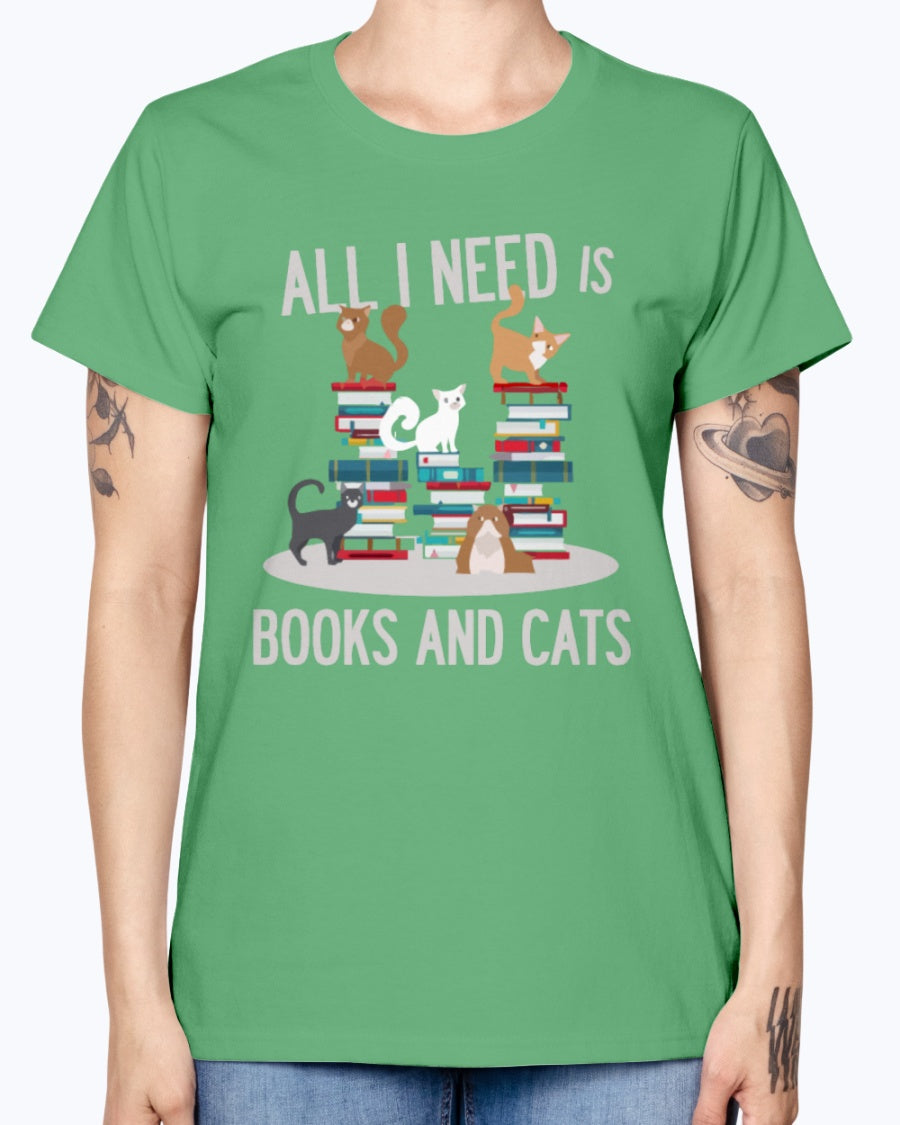 Gildan Ladies Missy T-Shirt. BOOKS AND CATS