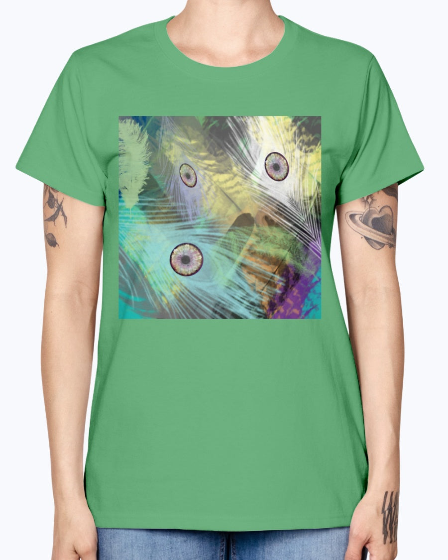 Gildan Ladies Missy T-Shirt 16 colors    Peacock feathers