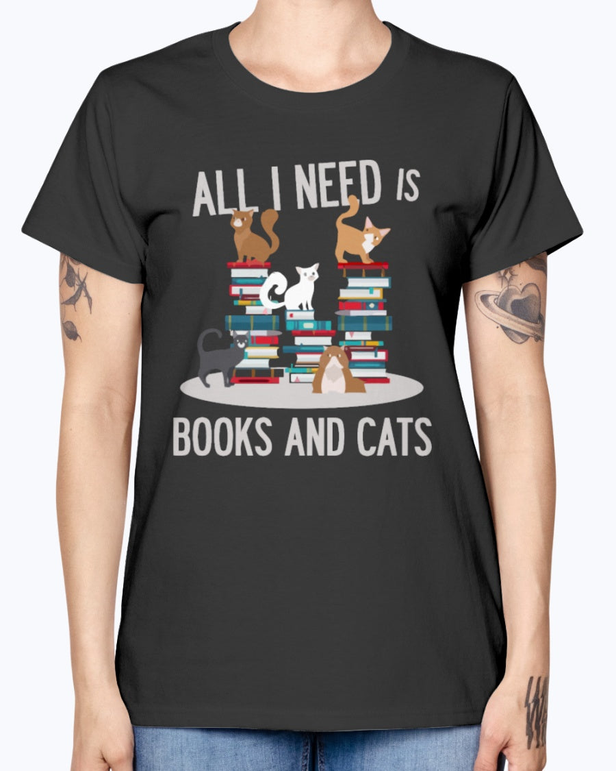 Gildan Ladies Missy T-Shirt. BOOKS AND CATS
