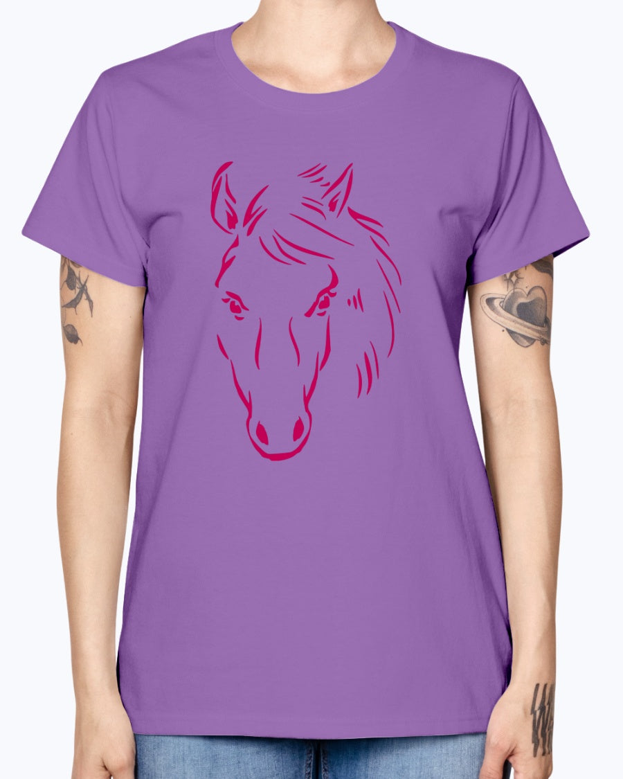 Gildan Ladies Missy T-Shirt.   Horse drawing