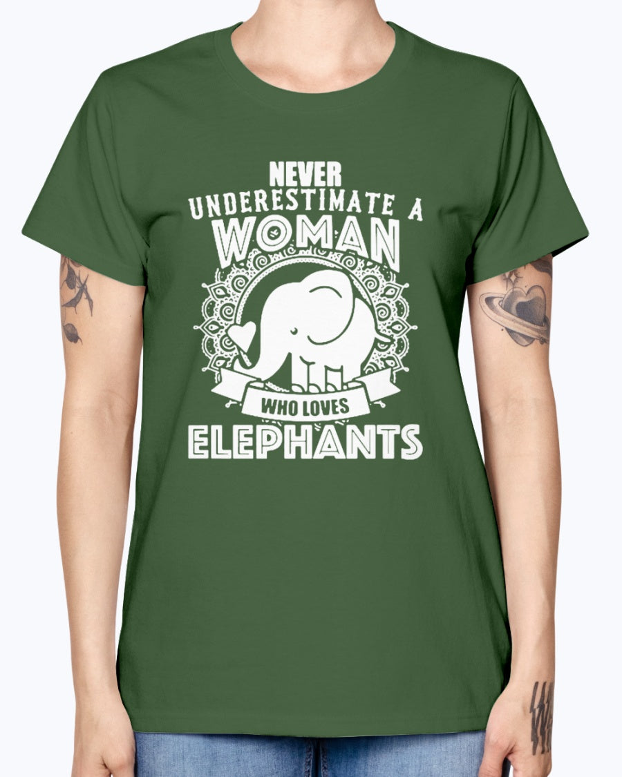 Gildan Ladies Missy T-Shirt  Woman Love Elephant