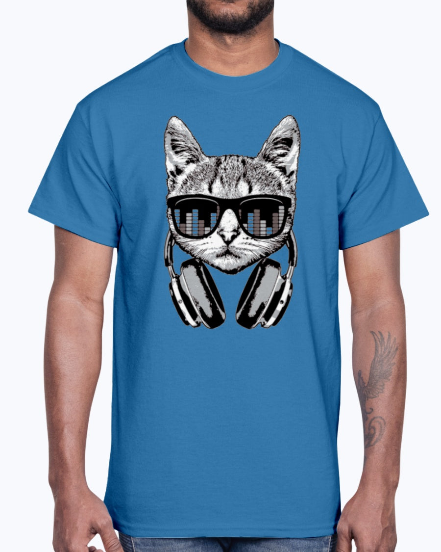Men's Gildan Ultra Cotton T-Shirt     Headphones Cat Equalizer Glasses   (Mens)
