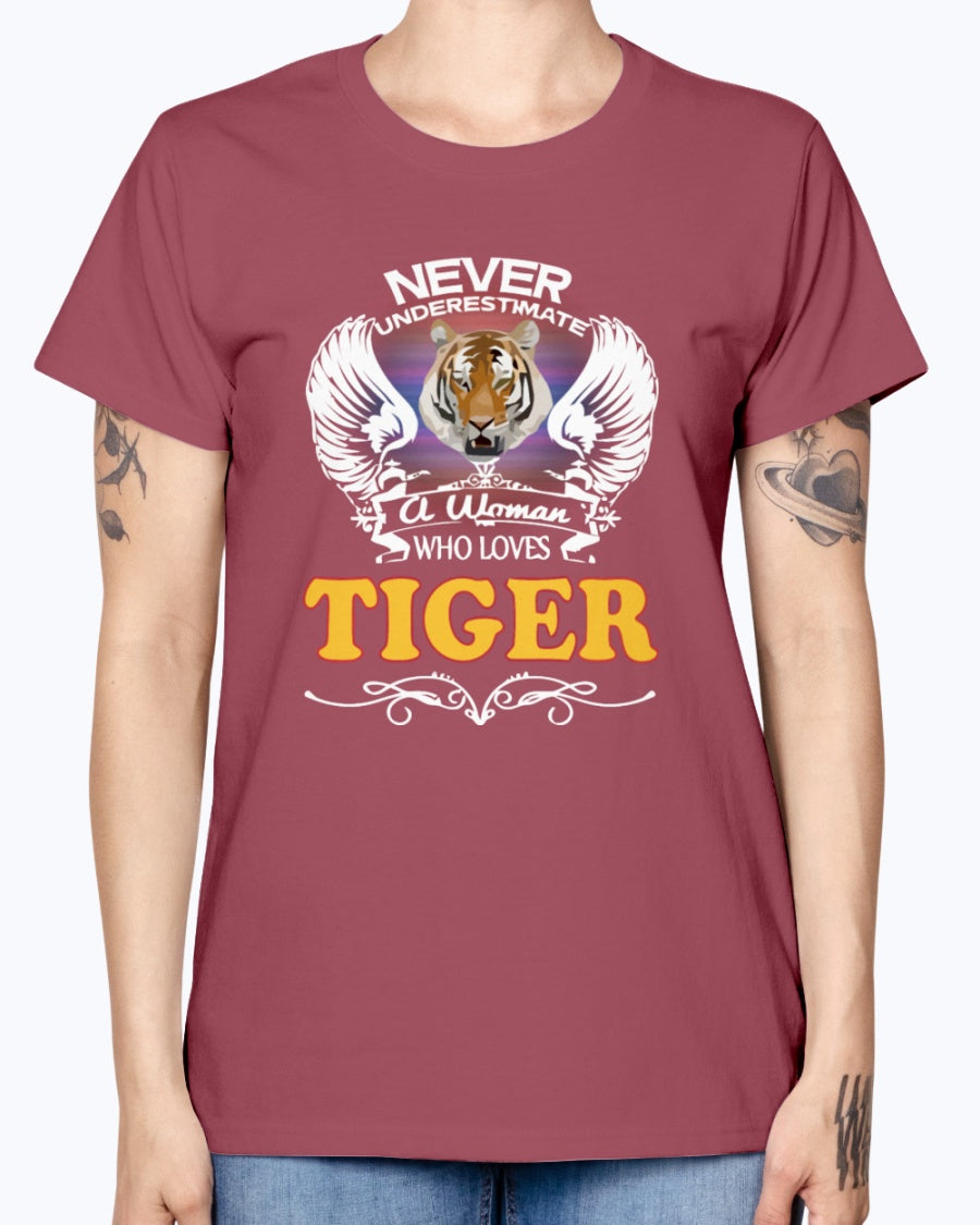 Gildan Ladies Missy T-Shirt 16 colors.  A Woman Who Love Tiger