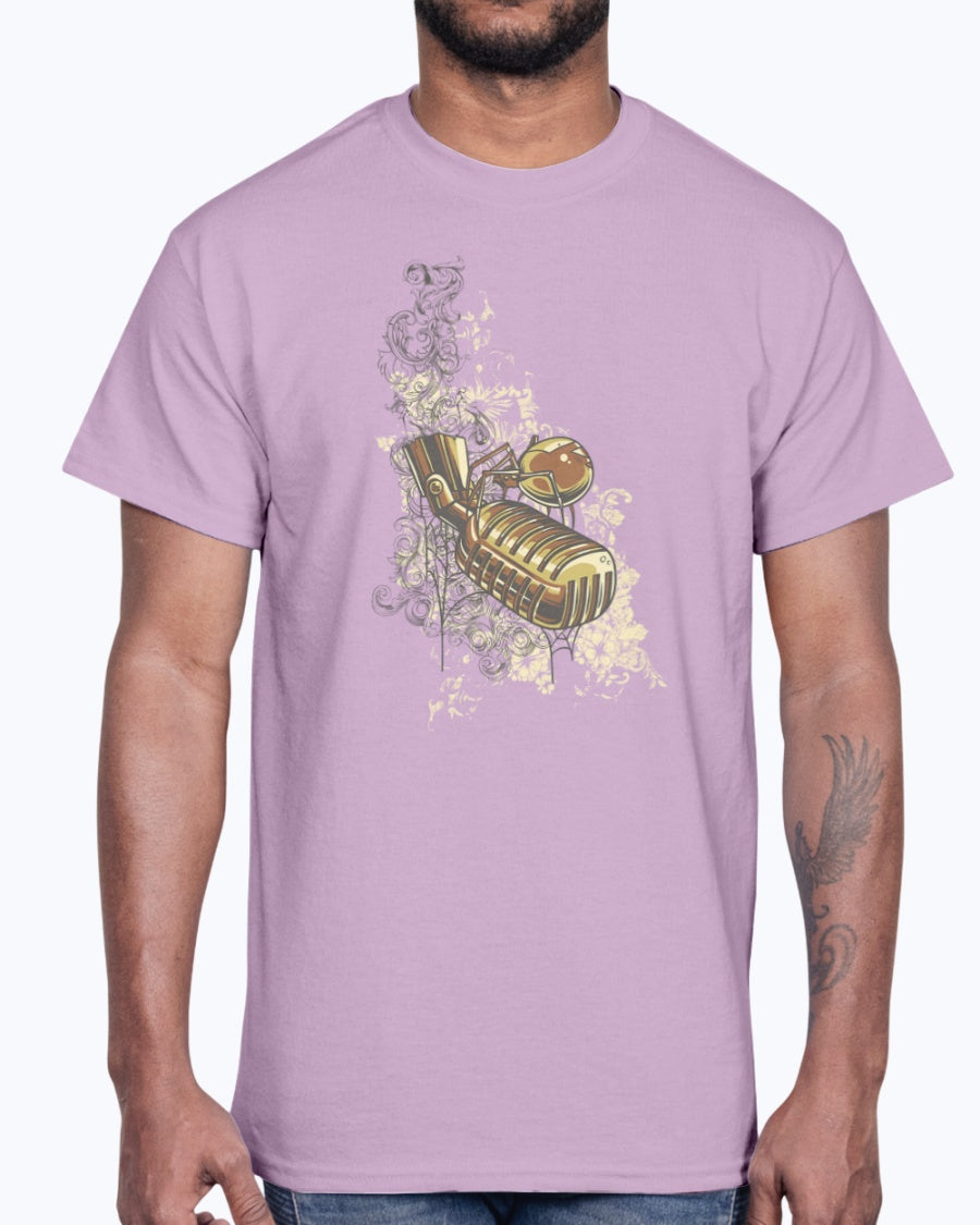 Men's Gildan Ultra Cotton T-Shirt 11 Light coloros       Golden microphone,  design-683