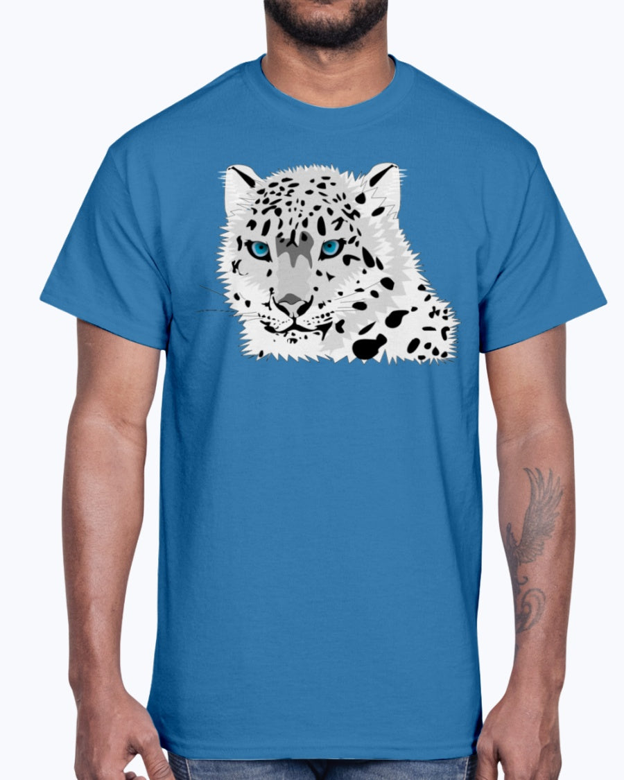 Men's Gildan Ultra Cotton T-Shirt 12 Dark colors   Animal snow leopard