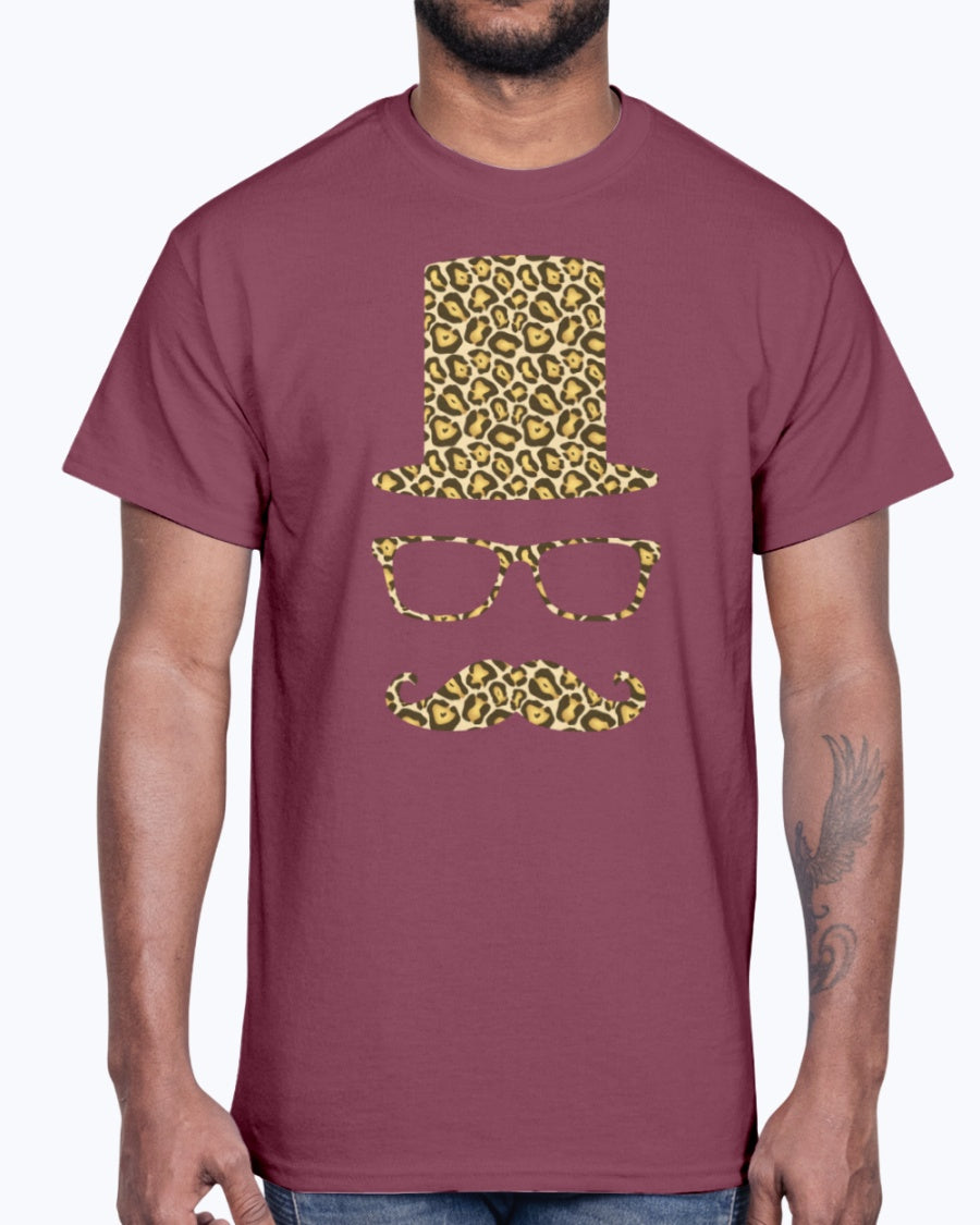 Men's Gildan Ultra Cotton T-Shirt 12 Dark colors.  Sir Gentleman Leopard Style