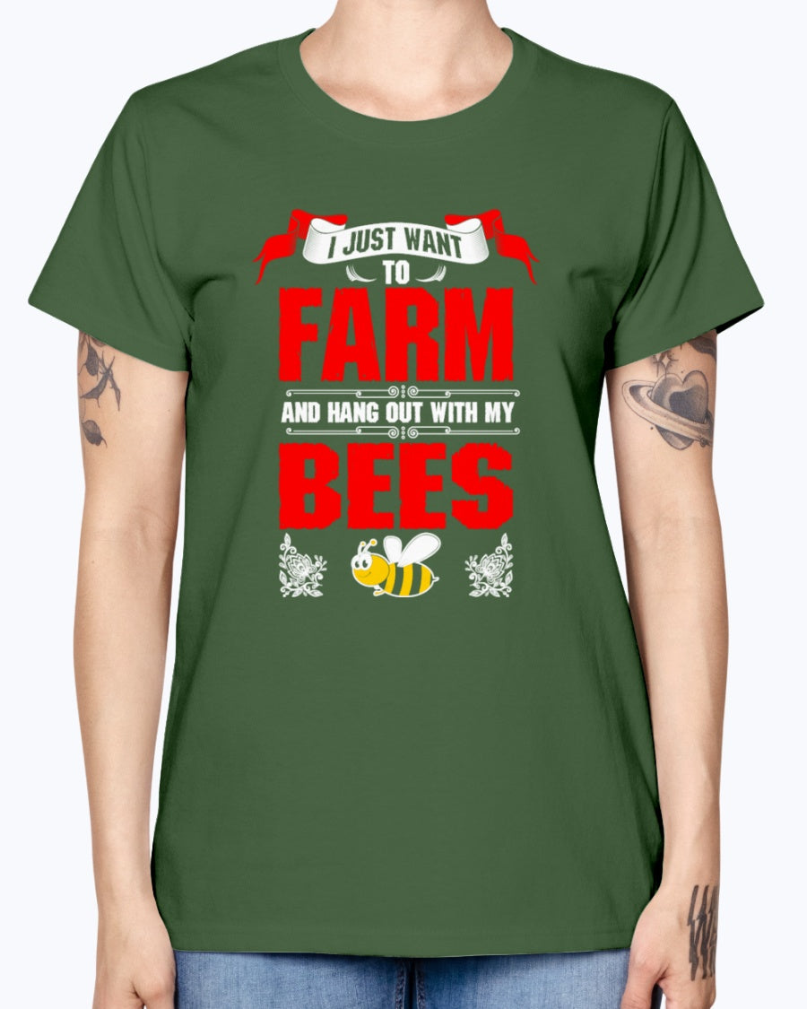 Gildan Ladies Missy T-Shirt 16 colors.   I Just Want To Farm Bees