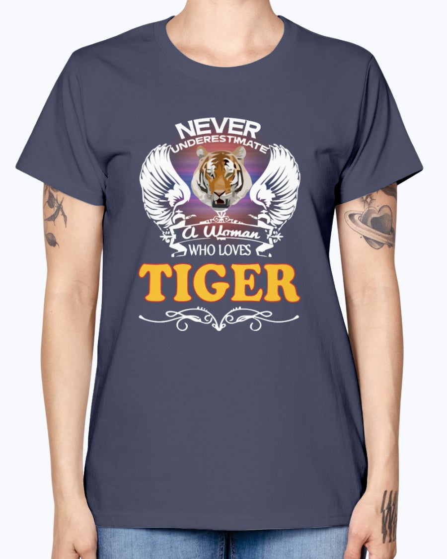 Gildan Ladies Missy T-Shirt 16 colors.  A Woman Who Love Tiger