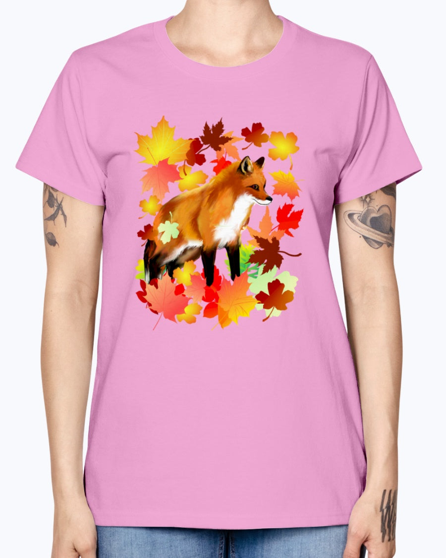 Gildan Ladies Missy T-Shirt 16 Light Colors       A FOX in FALL