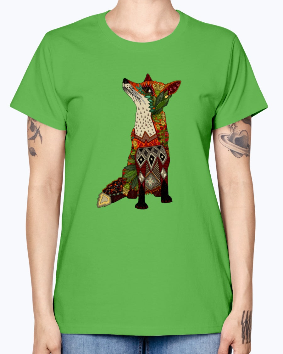 Gildan Ladies Missy T-Shirt 16 Light Colors   Floral Fox