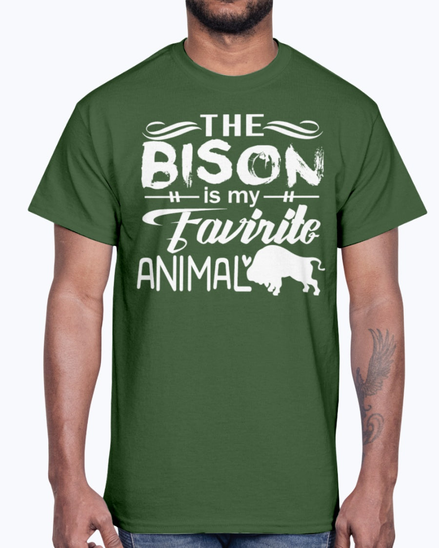 Men's Gildan Ultra Cotton T-Shirt 12 Dark colors   The Bison Is My Favorite