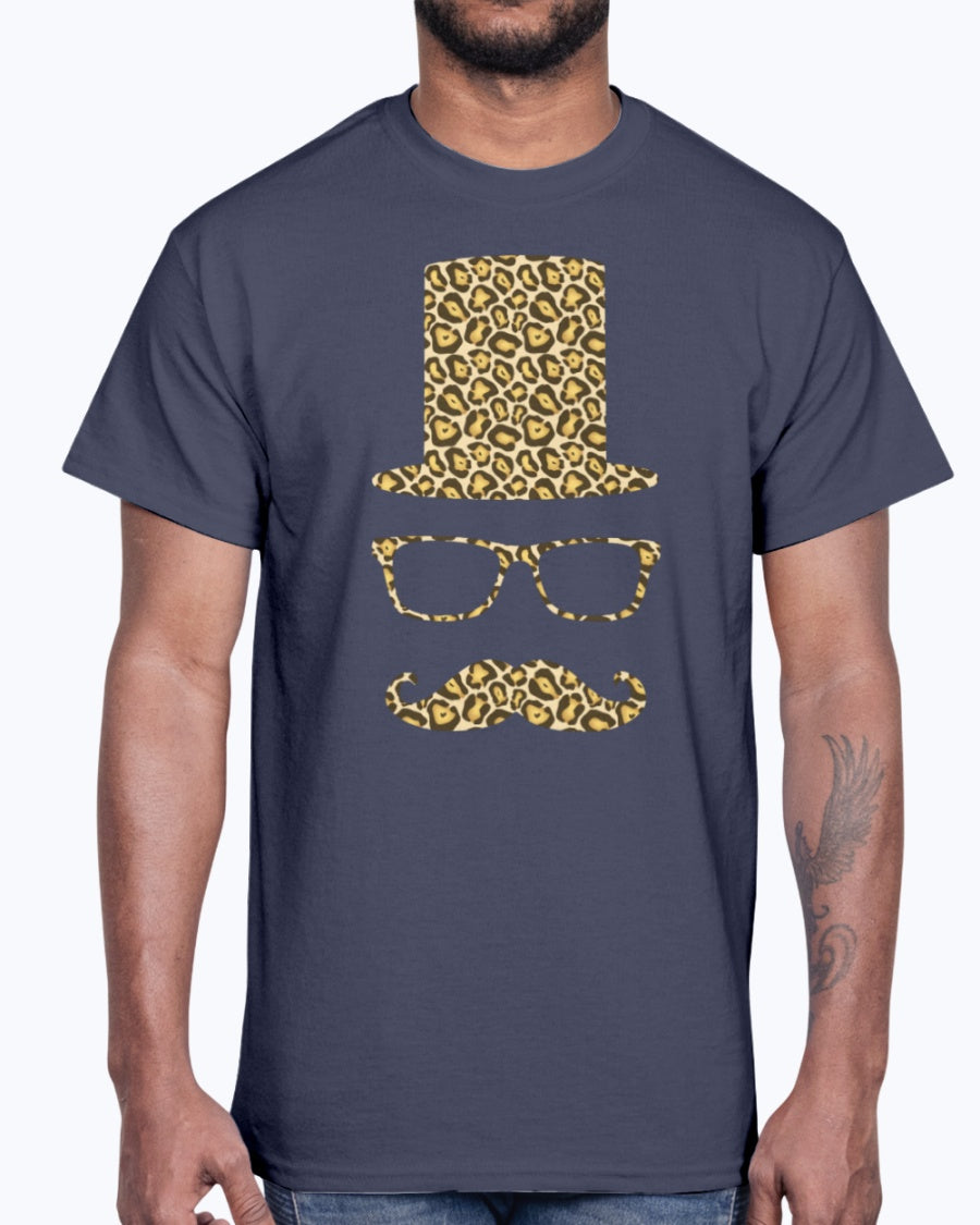 Men's Gildan Ultra Cotton T-Shirt 12 Dark colors.  Sir Gentleman Leopard Style