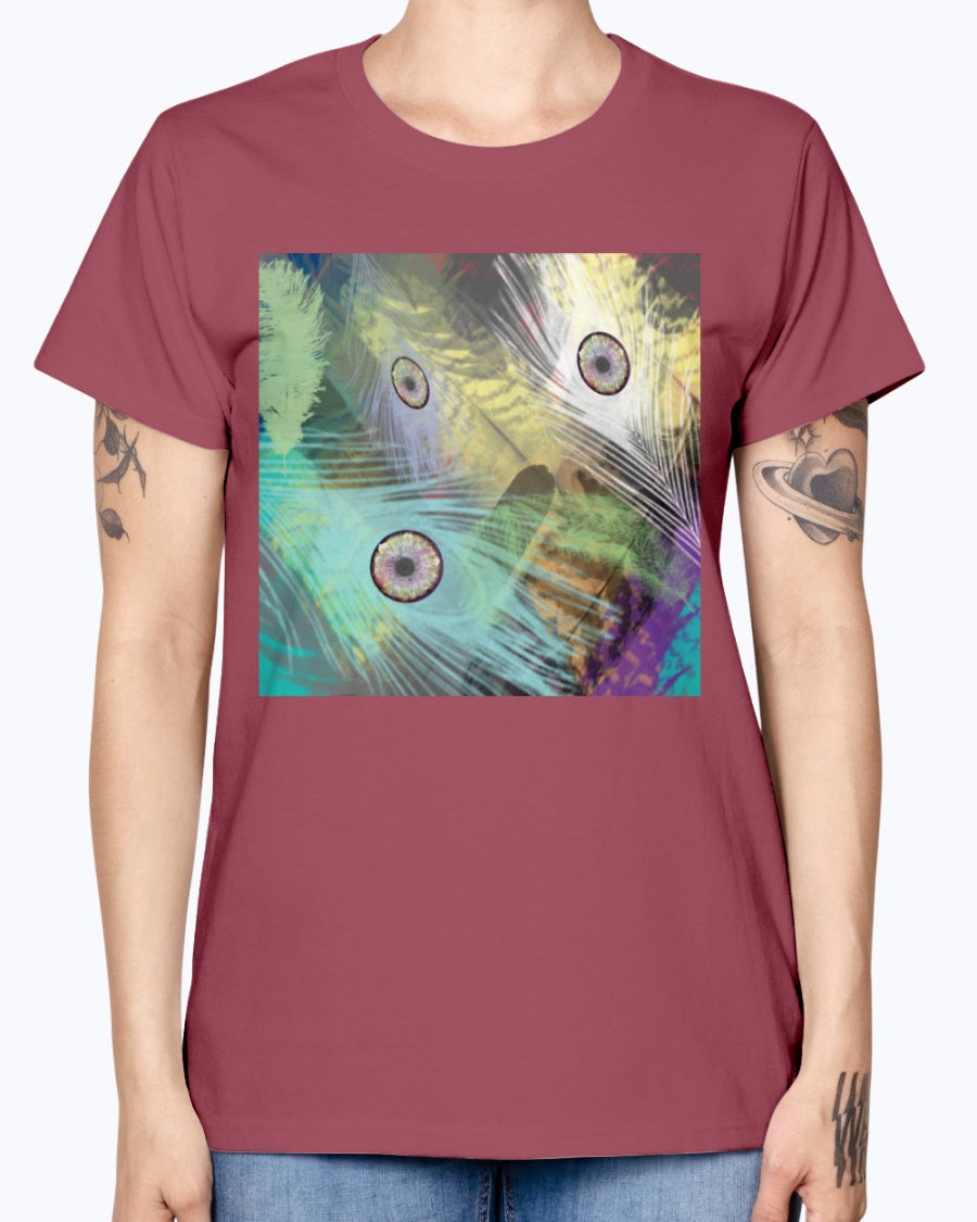 Gildan Ladies Missy T-Shirt 16 colors    Peacock feathers