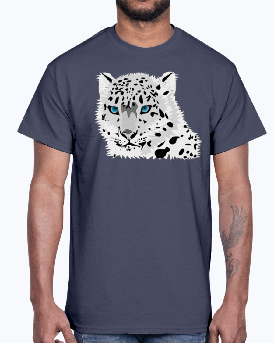 Men's Gildan Ultra Cotton T-Shirt 12 Dark colors   Animal snow leopard