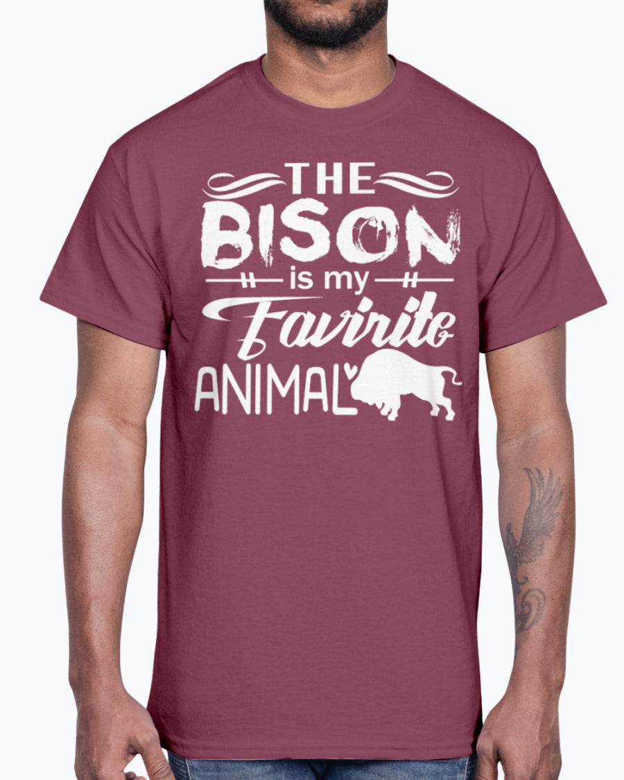 Men's Gildan Ultra Cotton T-Shirt 12 Dark colors   The Bison Is My Favorite