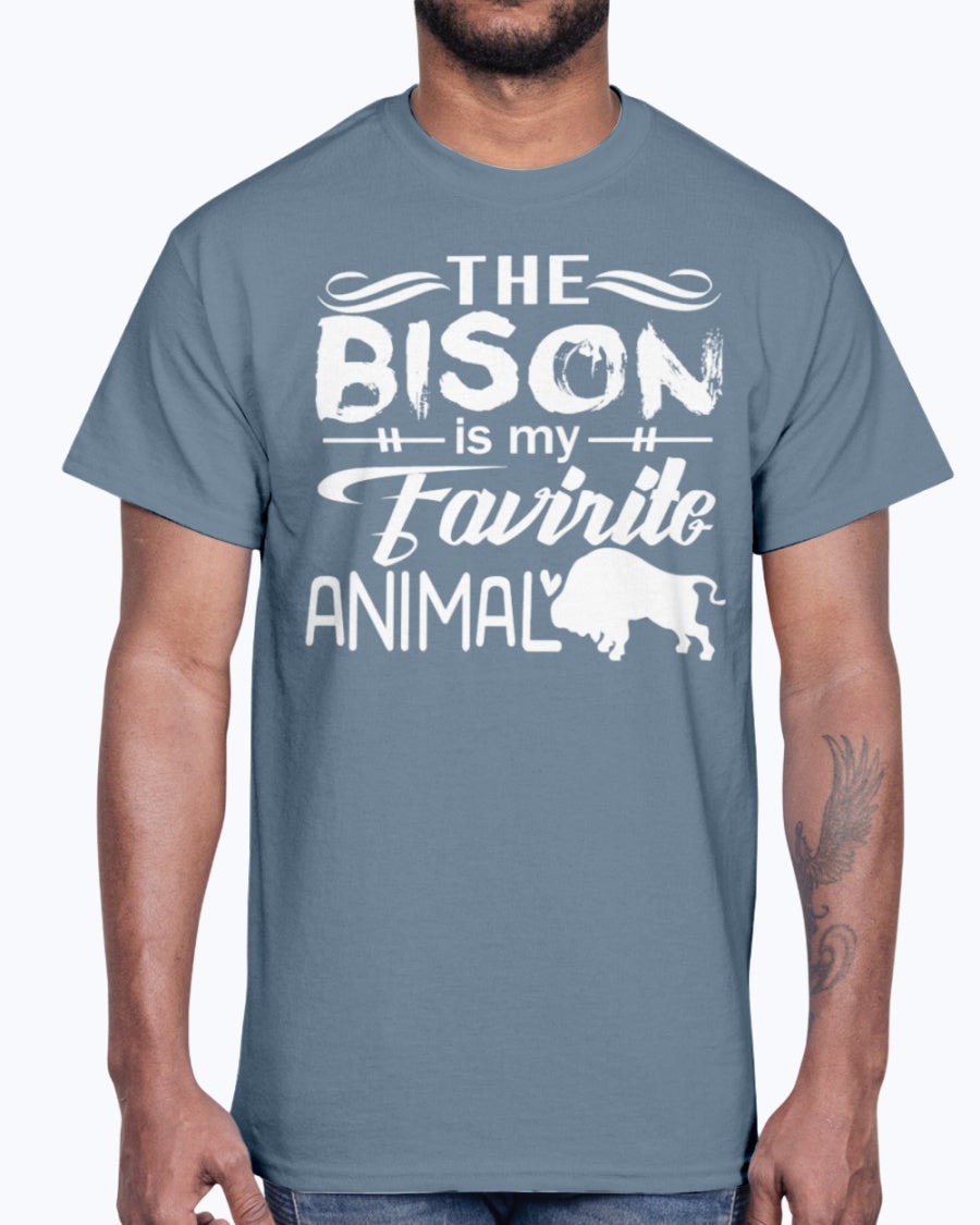 Men's Gildan Ultra Cotton T-Shirt 12 Dark colors   The Bison Is My Favorite