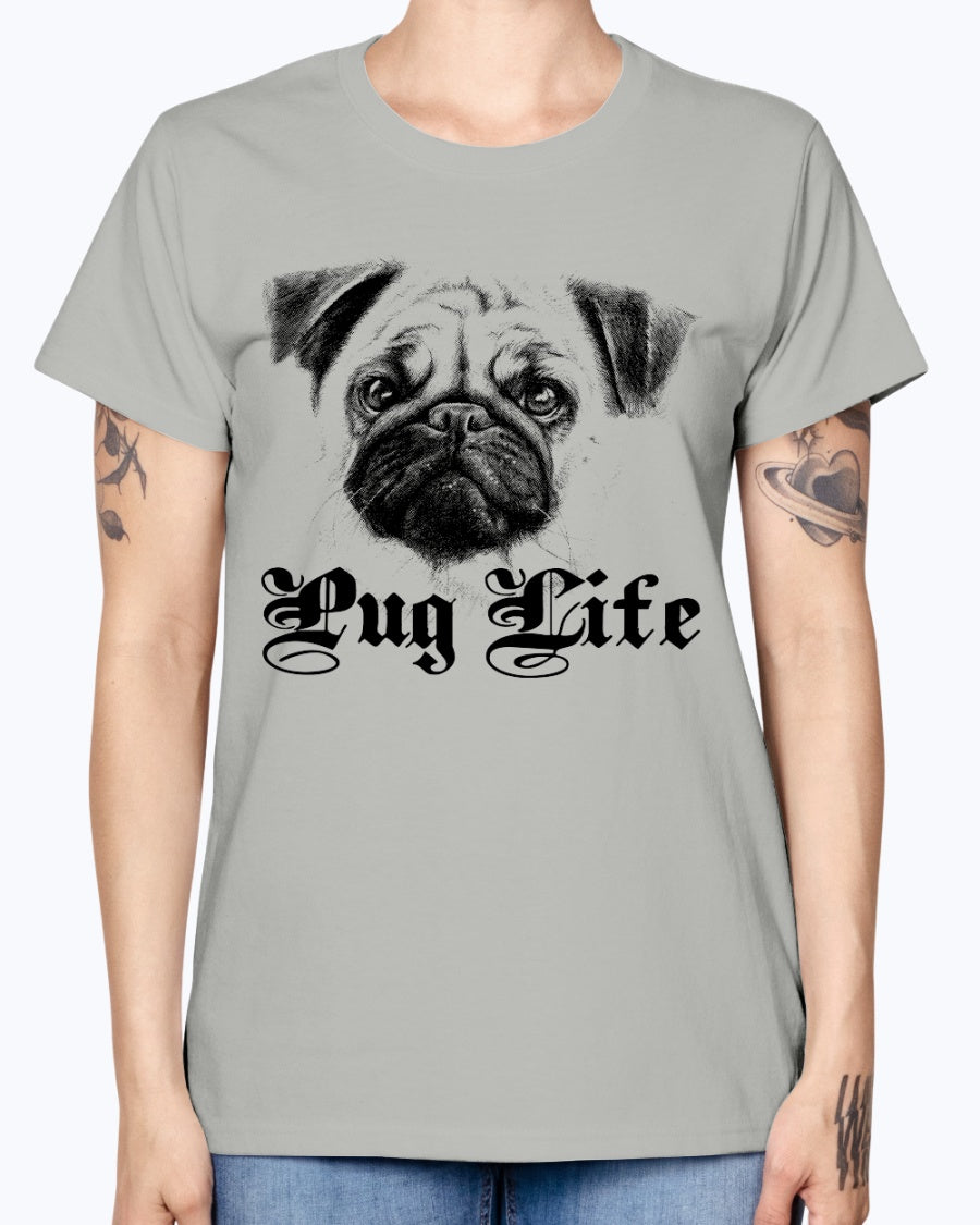 Gildan Ladies Missy T-Shirt 16 Light Colors   Pug Life