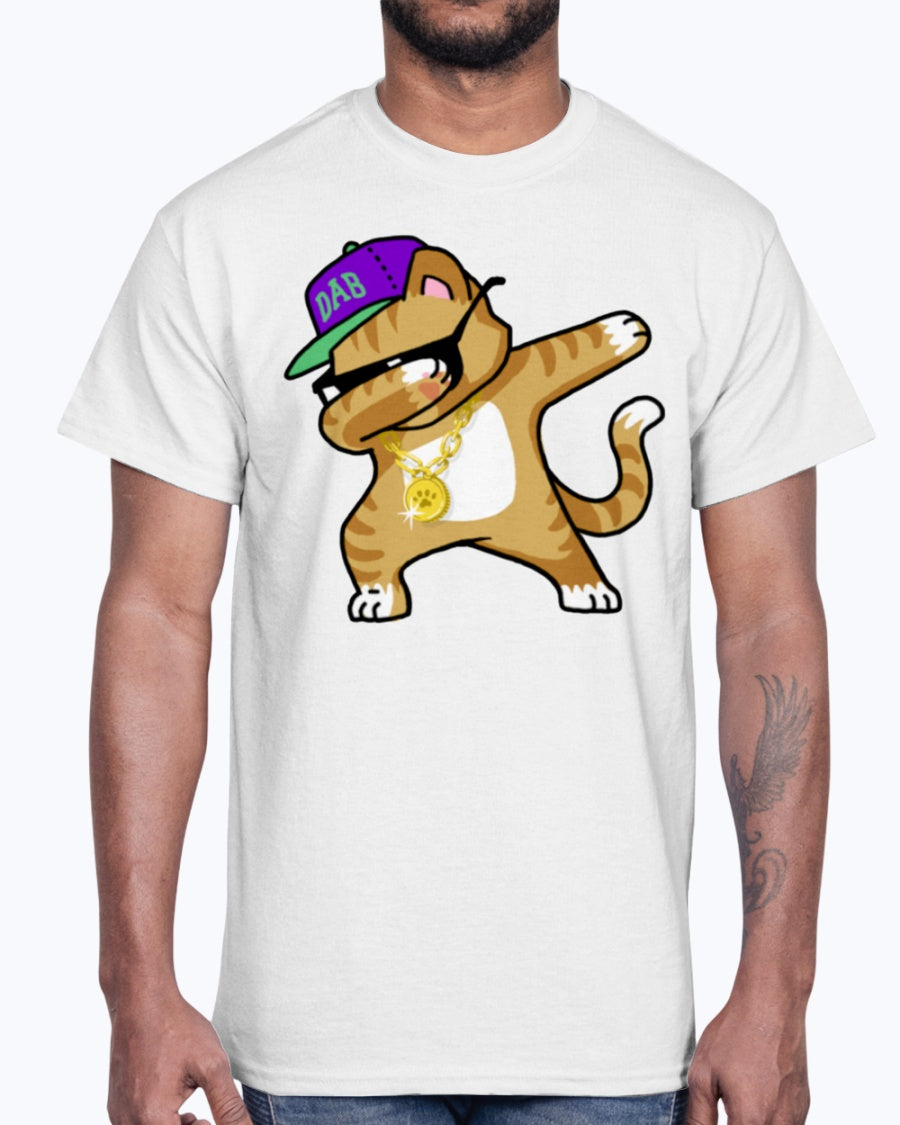 Men's Gildan Ultra Cotton T-Shirt Light coloros  Dabbing Cat Funny
