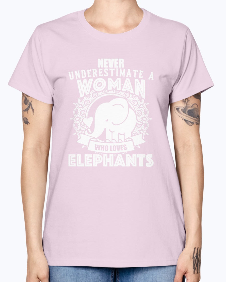 Gildan Ladies Missy T-Shirt  Woman Love Elephant
