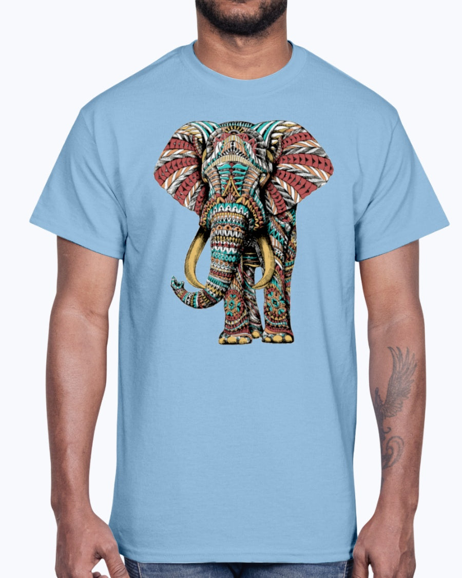 Men's Gildan Ultra Cotton T-Shirt Light coloros. Ornate Elephant Color Version