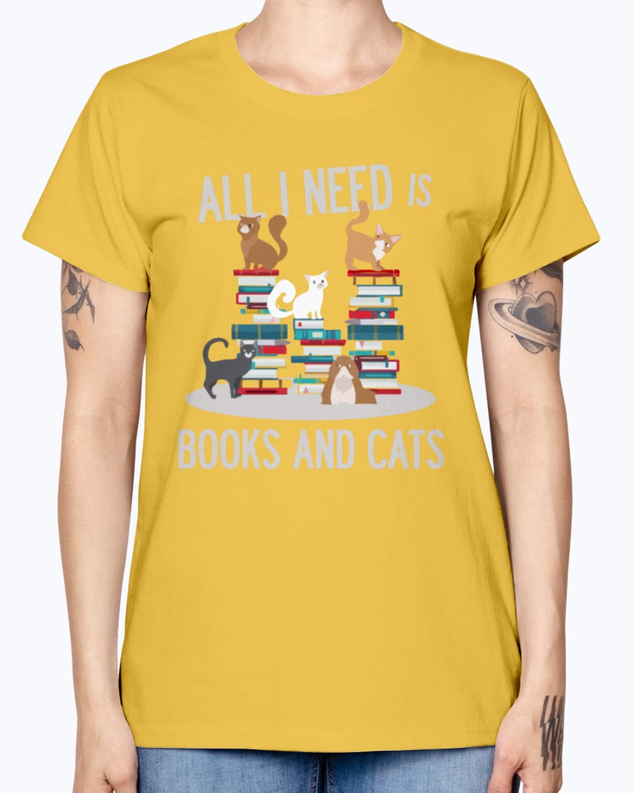Gildan Ladies Missy T-Shirt. BOOKS AND CATS