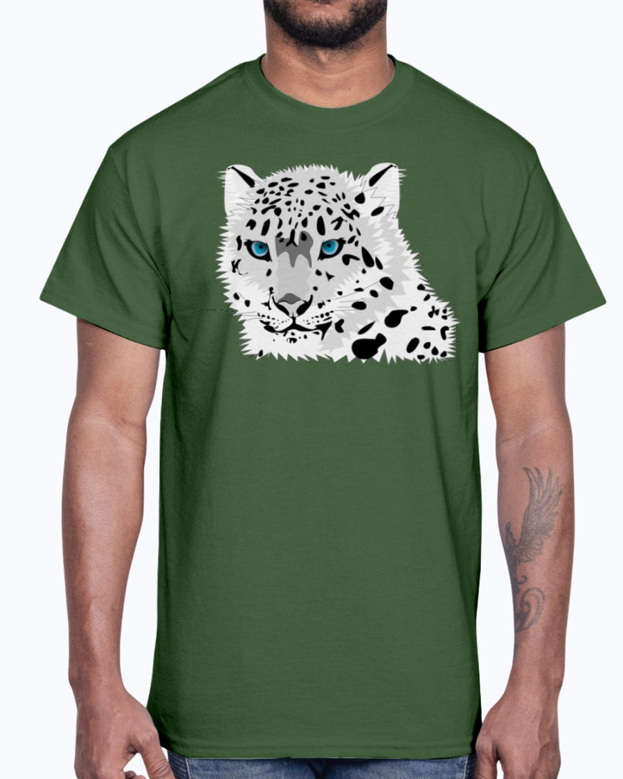 Men's Gildan Ultra Cotton T-Shirt 12 Dark colors   Animal snow leopard