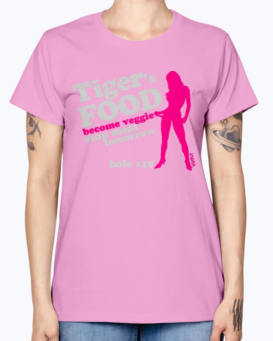 Gildan Ladies Missy T-Shirt 16 colors.  Black tiger 's food veggie grey by wam