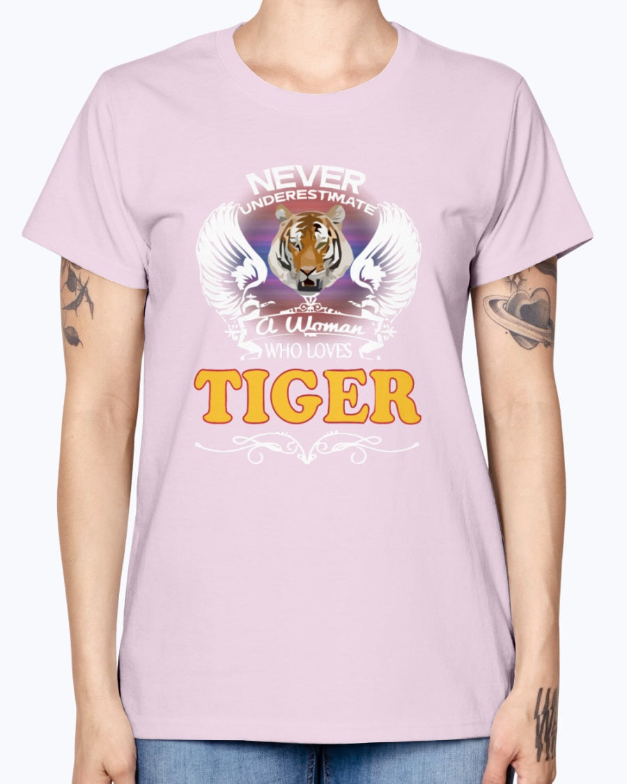 Gildan Ladies Missy T-Shirt 16 colors.  A Woman Who Love Tiger