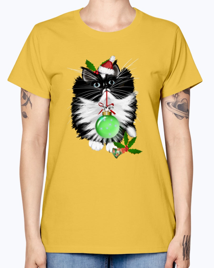 Gildan Ladies Missy T-Shirt. A Tuxedo Merry Christmas