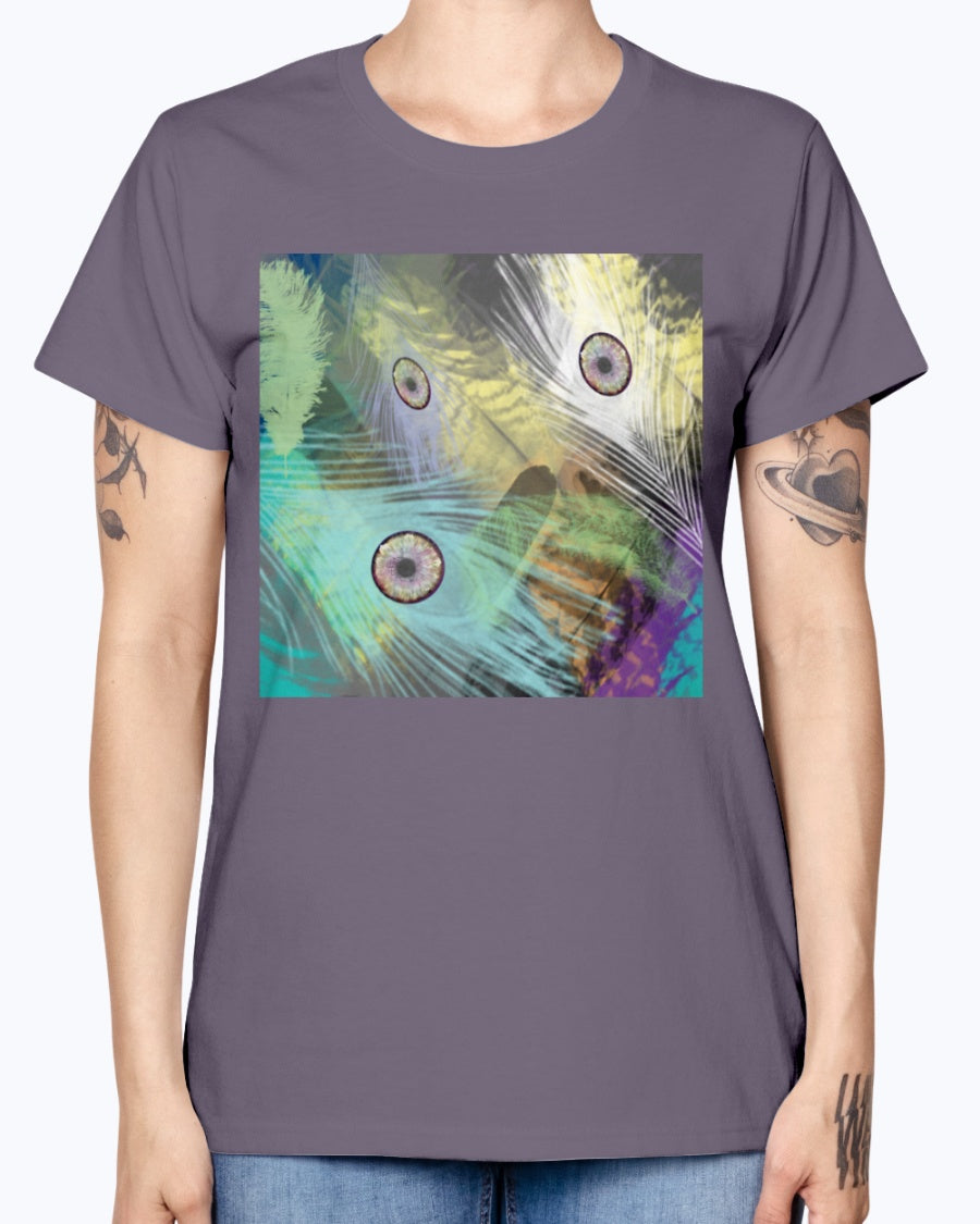 Gildan Ladies Missy T-Shirt 16 colors    Peacock feathers
