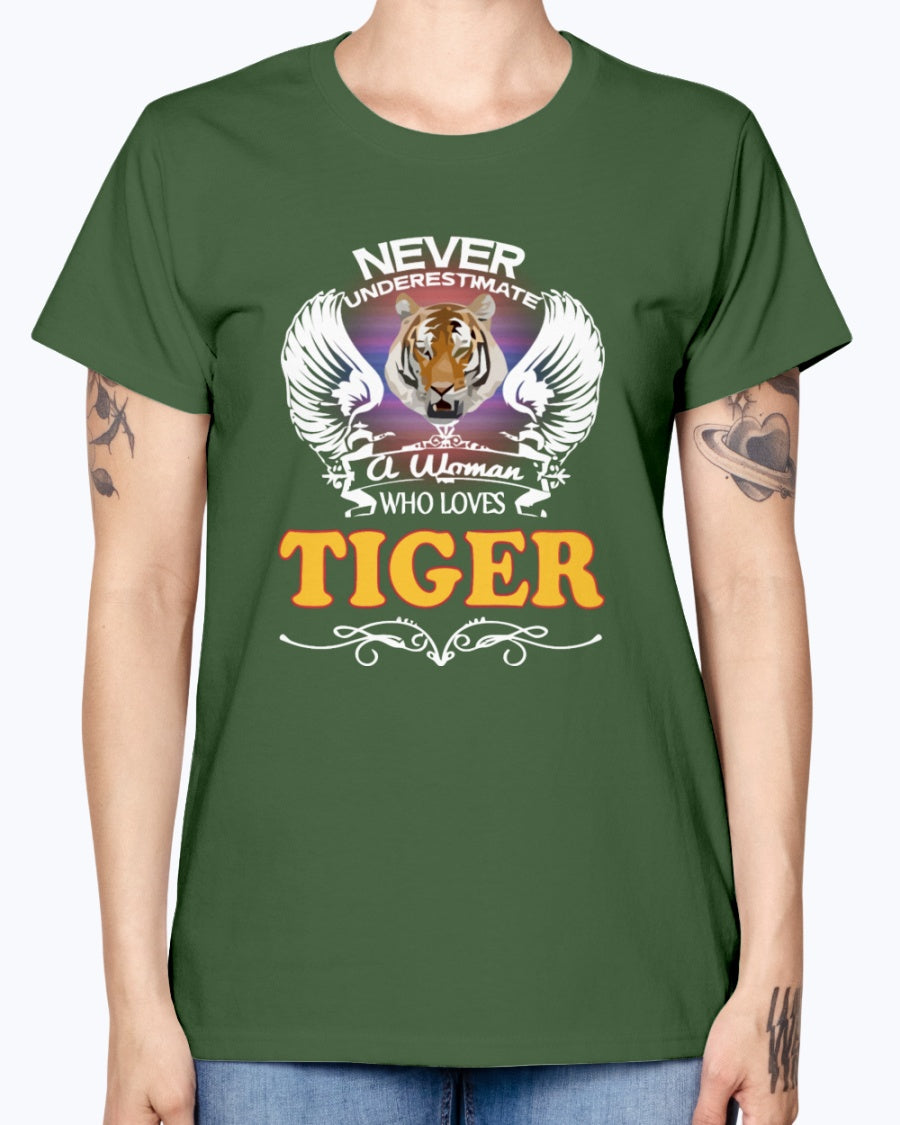 Gildan Ladies Missy T-Shirt 16 colors.  A Woman Who Love Tiger