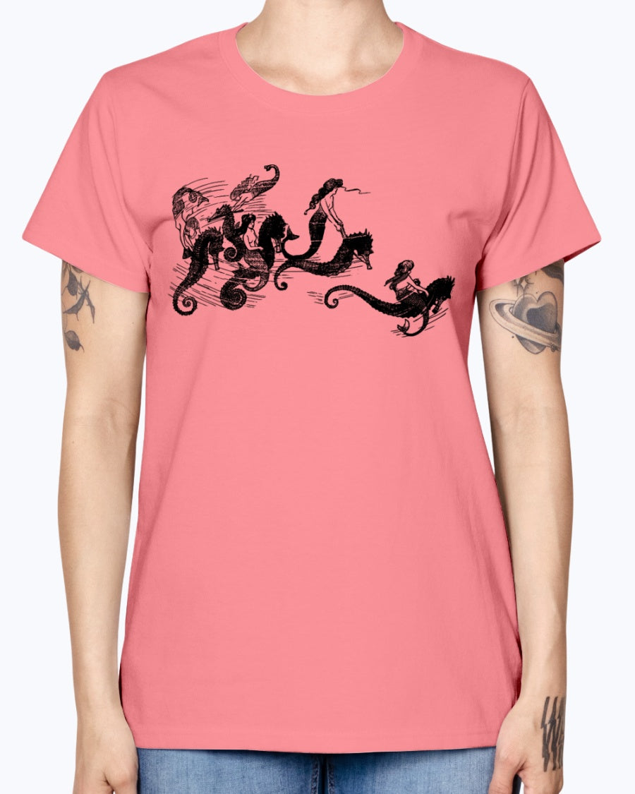 Gildan Ladies Missy T-Shirt   Mermaids and Seahorses