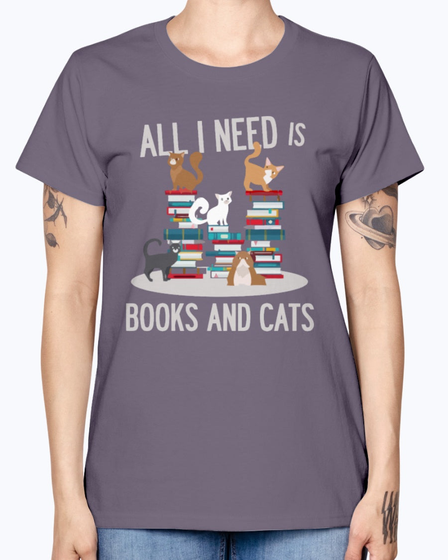 Gildan Ladies Missy T-Shirt. BOOKS AND CATS